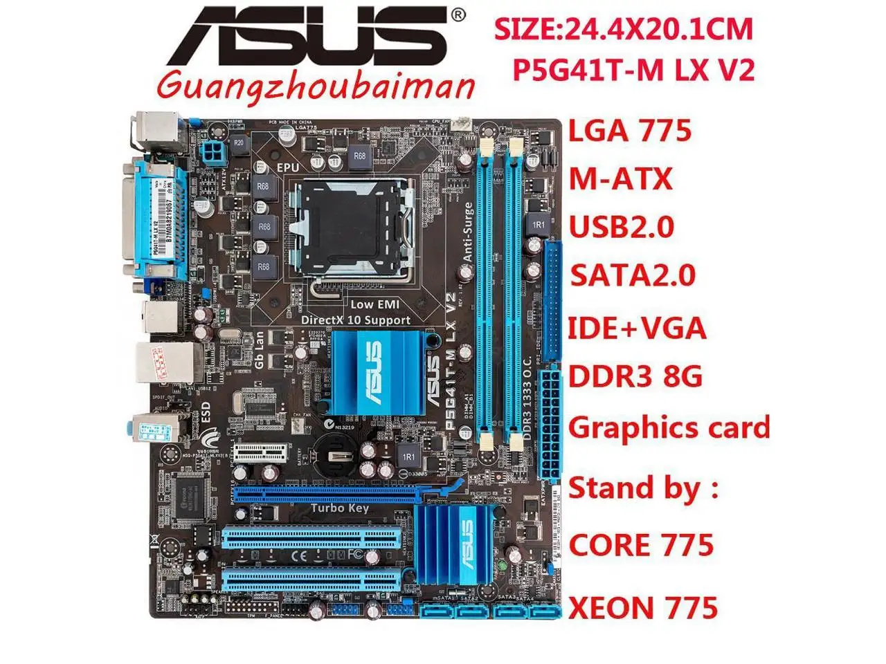 ASUS-placa base P5G41T-M-LX V2, Intel G41 LGA 775, Micro ATX, VGA, DDR3 1333, 8GB, SATA2 IDE, USB2.0 - imagen 3