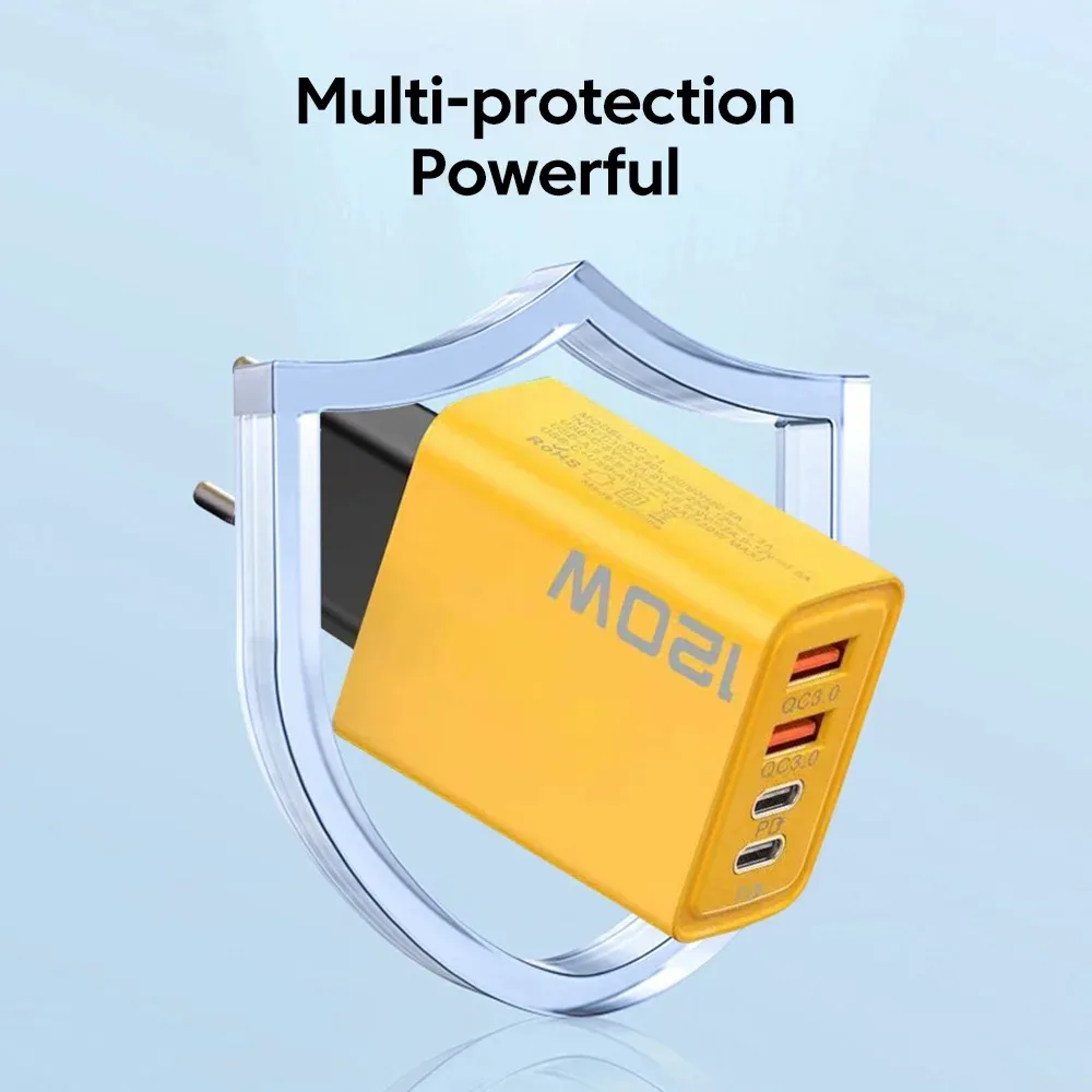 Cargador USB Total de 120W, 4 puertos tipo C PD, adaptador de cargador de teléfono de carga rápida para iPhone, Samsung, Xiaomi, cargador de pared con enchufe UE/EE. UU. - imagen 4