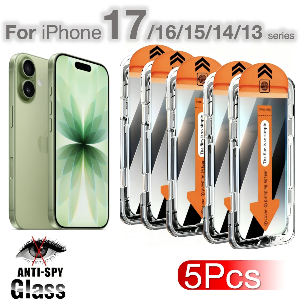 5 uds accesorios para Apple iPhone 17 16e 16 Pro Max 15 14 13 12 Mini 11 XS XR película protectora de pantalla de vidrio templado para teléfono móvil - imagen 2