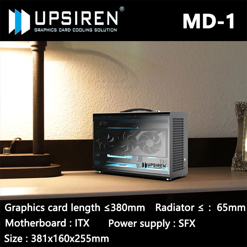 Caja de computadora UPSIREN MD-1 ITX, compatible con fuente de alimentación SFX/placa base ITX/tarjeta gráfica (L) ≤ 380 mm/funda portátil transparente lateral - imagen 2