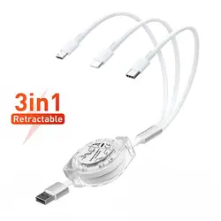 Cable USB retráctil 3 en 1 carga rápida