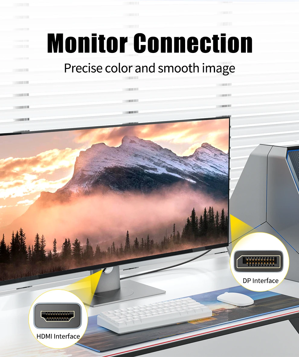 Un monitor de computadora con montaña en el fondo