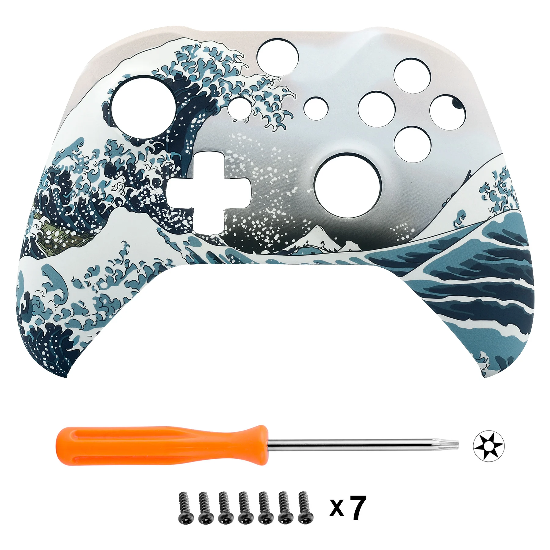 EXtremeRate The Great Wave-carcasa frontal para mando de Xbox One X y One S, piezas de repuesto, tacto suave - imagen 3