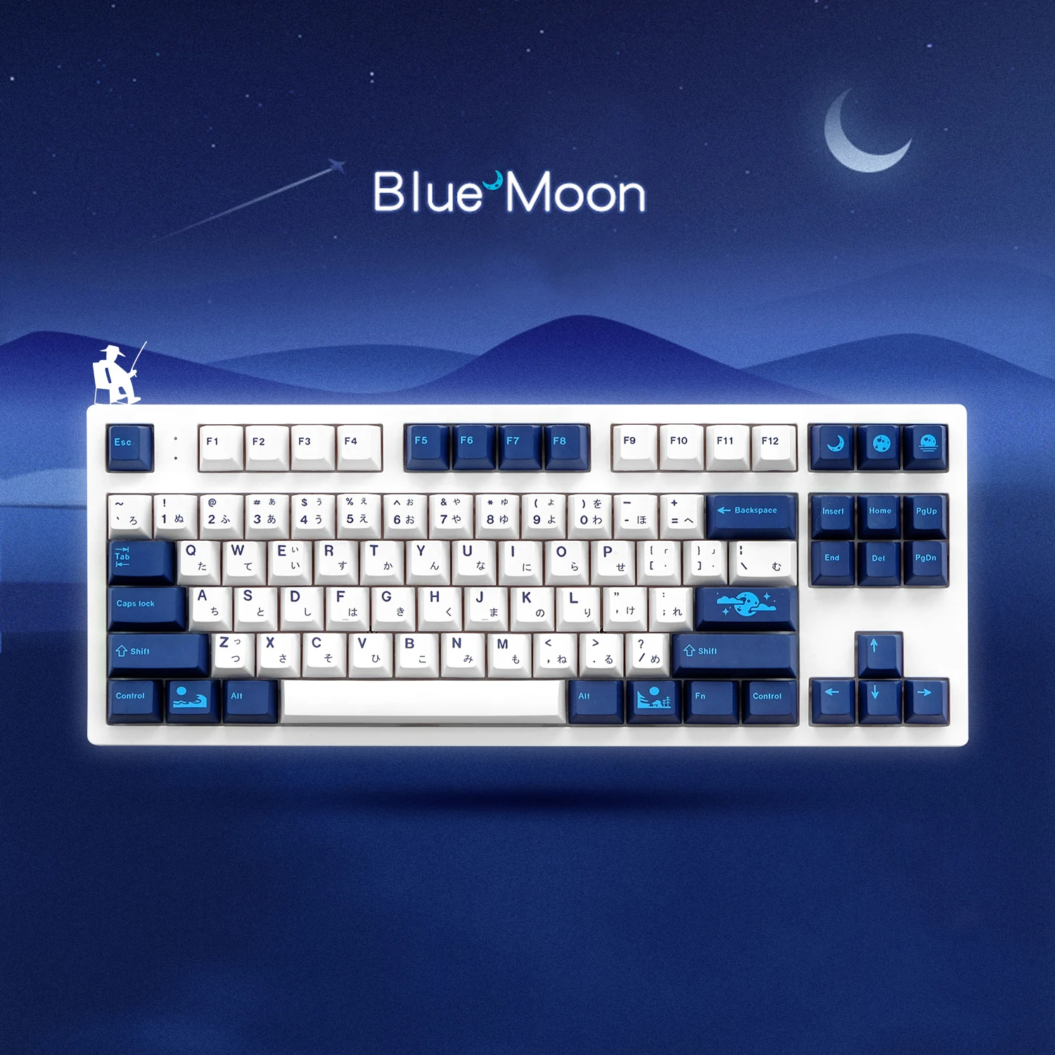 Teclas de Luna Azul para teclado mecánico, teclas de perfil de cereza, PBT, tinte, sublimación, para interruptor MX, 1.75U, 2U, cambio 6.25U, 7U, 134 teclas