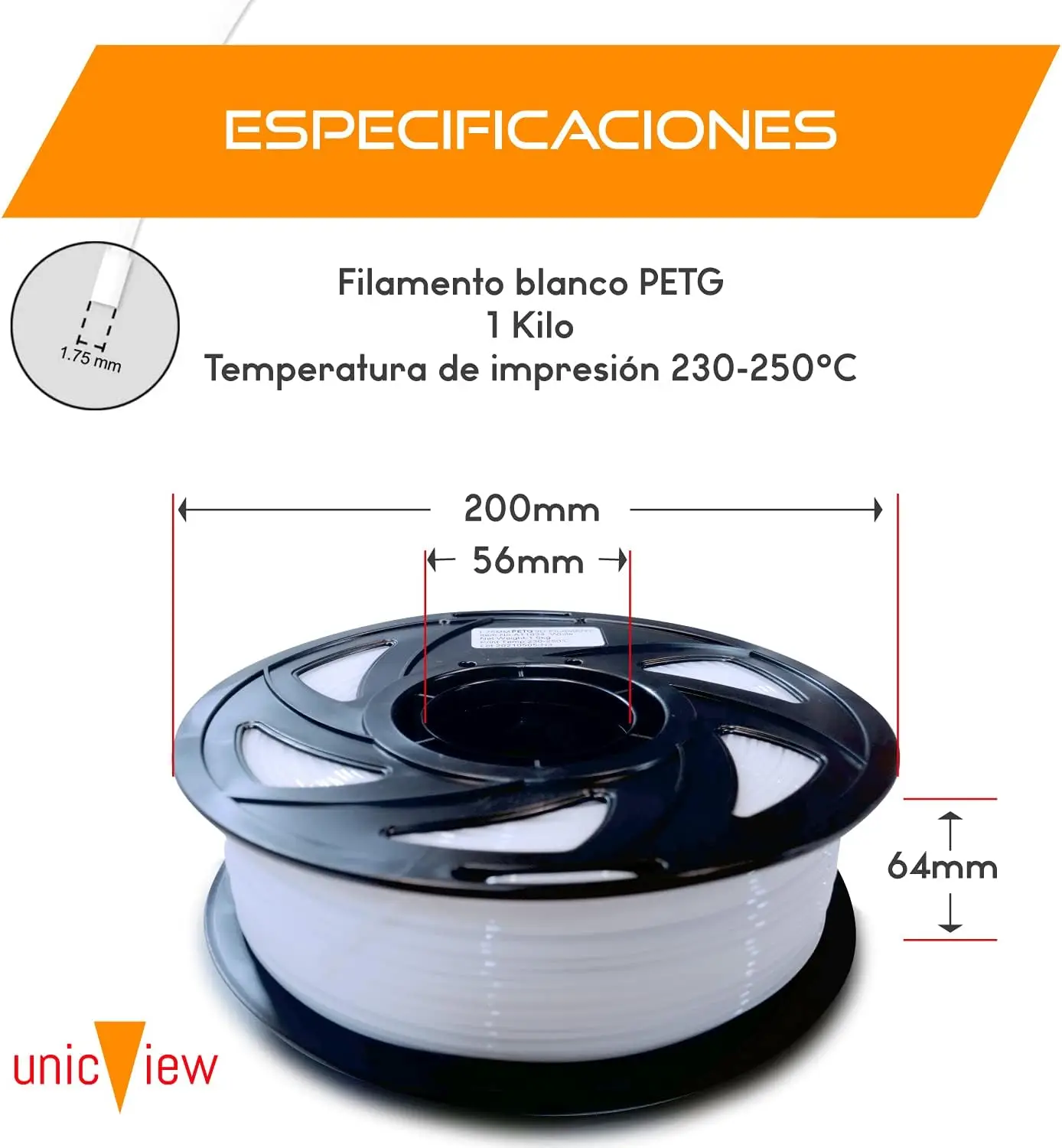 Filamento PETG, 1,75 mm Carrete de 1 kg, Filamento 3D PETG 1,75 +/- 0,02 mm para impresión 3D, tereftalato de polietileno, filamento 3d impresora (Blanco) - imagen 2