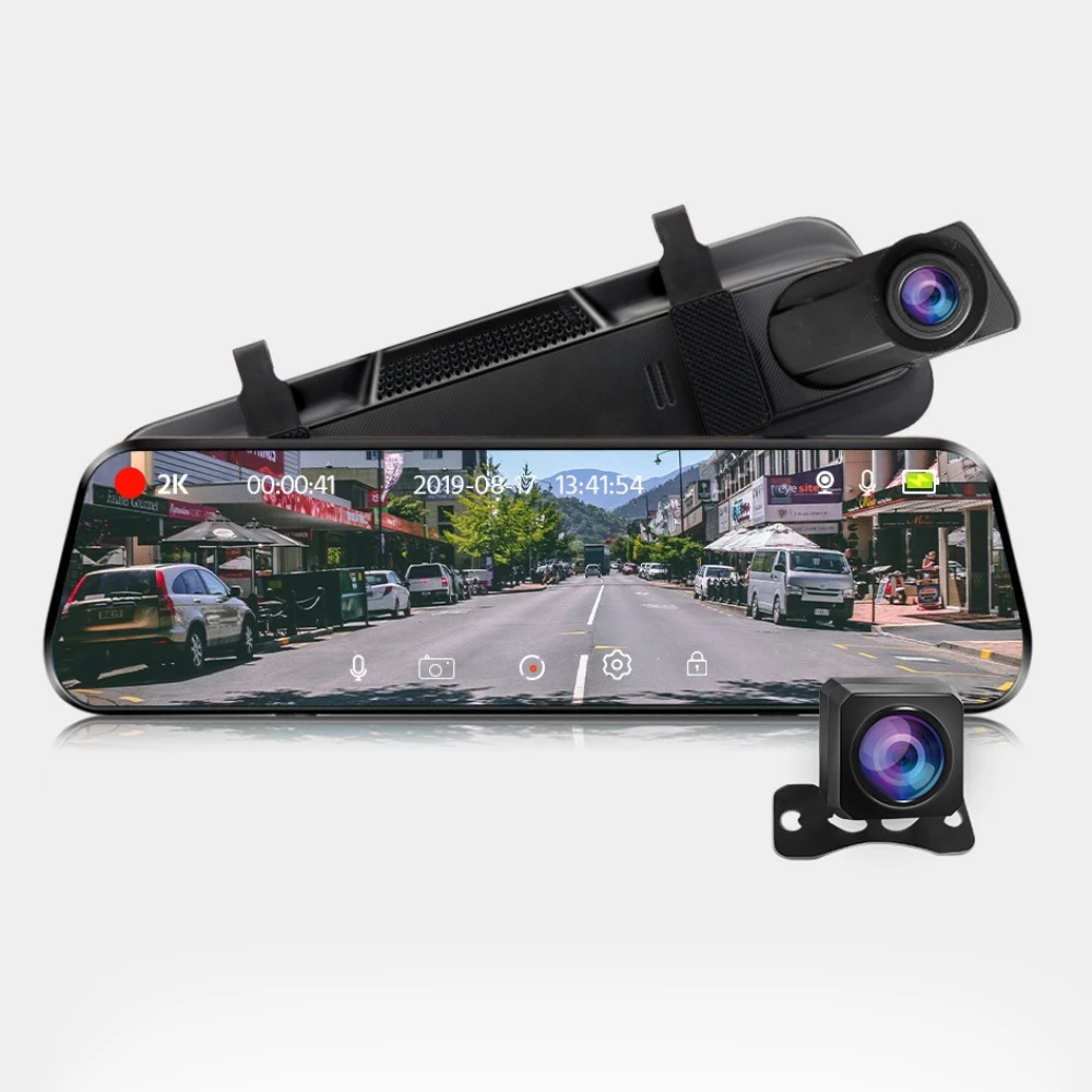 Grabadora de conducción DVR para coche, cámara de espejo retrovisor 1080P 2K, lente dual delantera y trasera, visión nocturna HD, grabadora de video multimedia de transmisión, pantalla táctil de 10 pulgadas, grabación - imagen 3