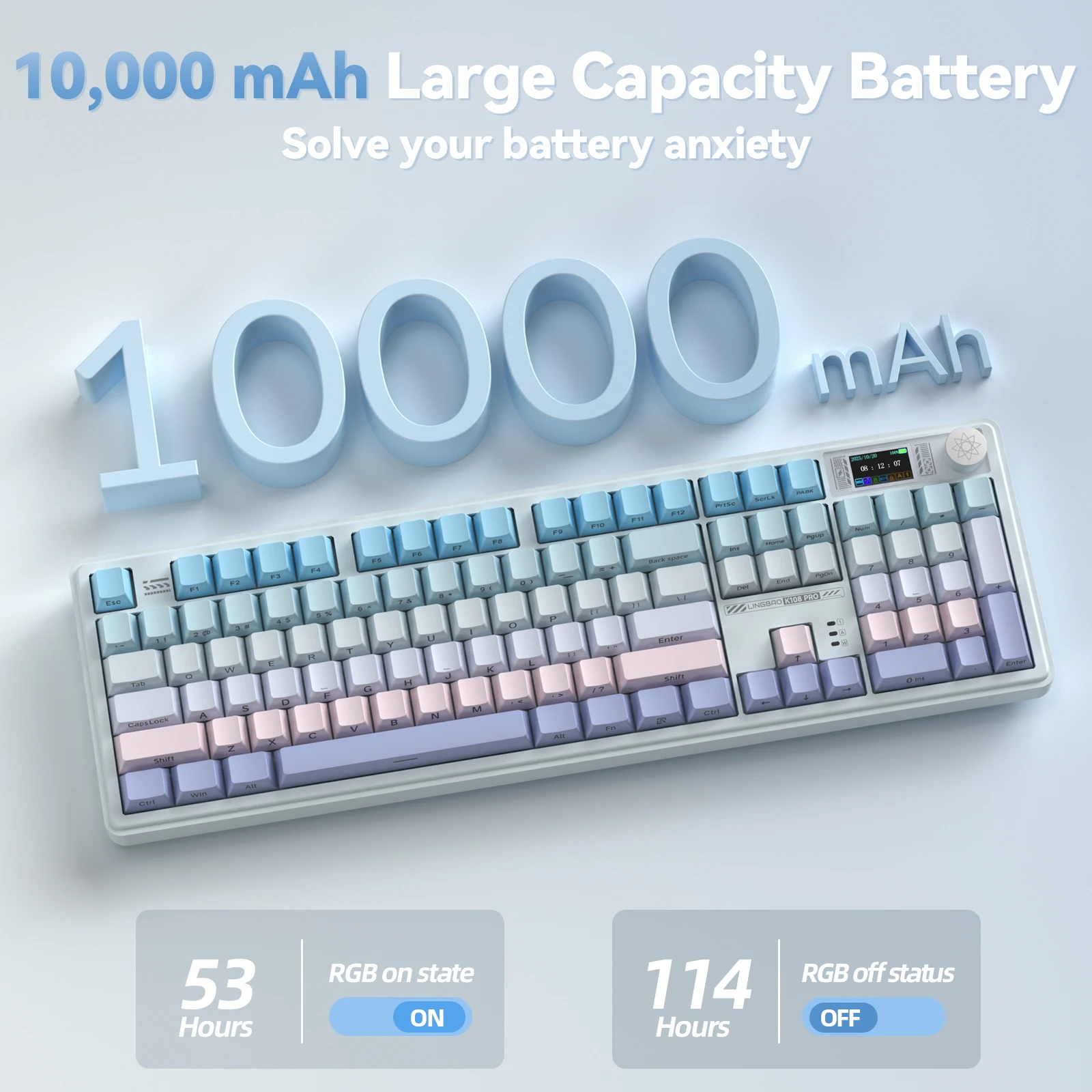 LINGBAO K108 Pro teclado mecánico coreano inalámbrico Bluetooth de poco ruido tamaño completo 104 teclas teclado para juegos personalizado 10000mAh - imagen 3