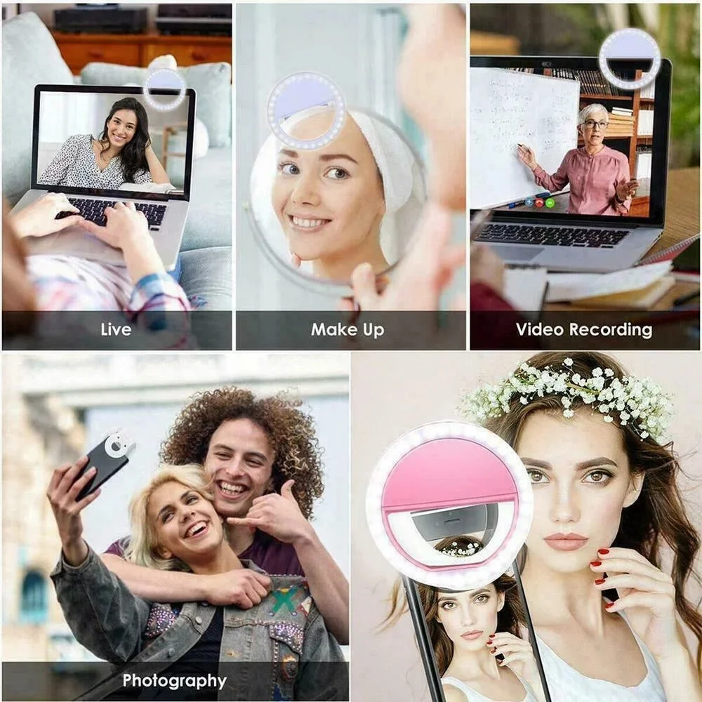 Anillo de luz Led para Selfie, carga USB, luz LED de relleno para Selfie, teléfono móvil, transmisión en vivo, vídeo, lámpara LED para anillo de Selfie para todos los teléfonos inteligentes - imagen 5