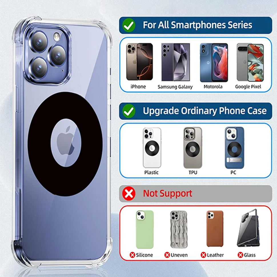 Adhesivo de anillo de metal universal para soporte de teléfono Soporte magnético Compatible con todos los teléfonos móviles (no para carga inalámbrica) - imagen 4