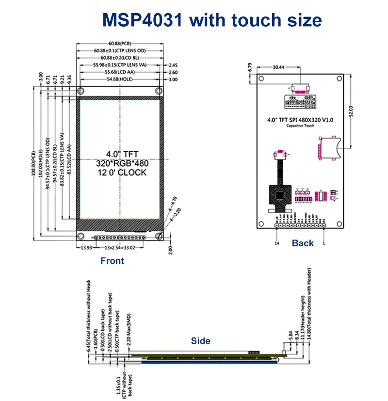 Pantalla LCD TFT serie SPI de 4,0 pulgadas, 320x480, módulo de pantalla táctil capacitiva opcional para ESP32/STM32/Arduino UNO y Mage2560/C51/CH32 - imagen 5