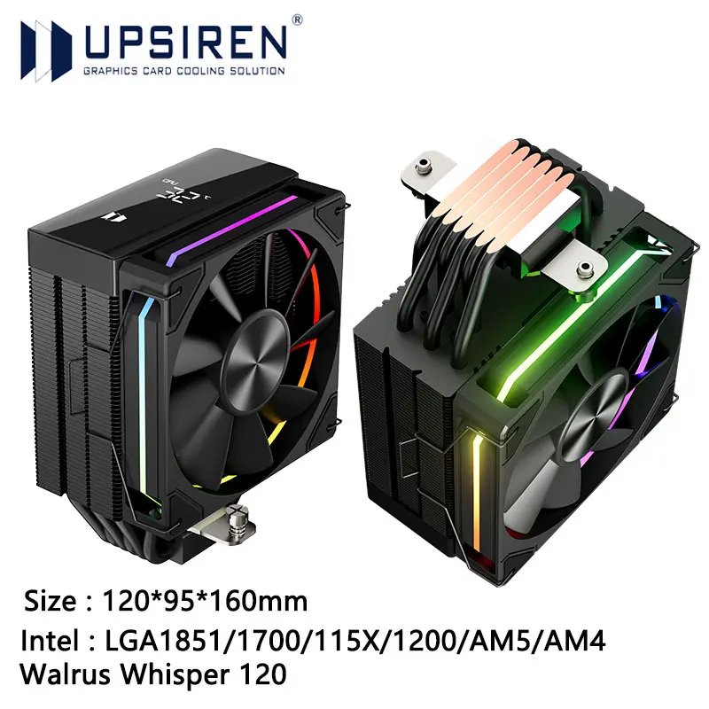 UPSIREN Walrus Whisper 120 radiador de refrigeración de aire del chasis con pantalla Digital, 6 tubos de calor, compatible con LGA1851/1700/115X/1200/AM5/AM4 - imagen 2