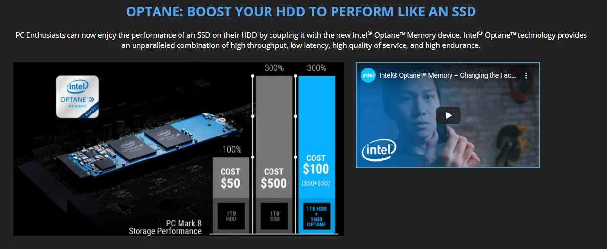 Aumente su HDH para realizar como la memoria Intel8 Optane