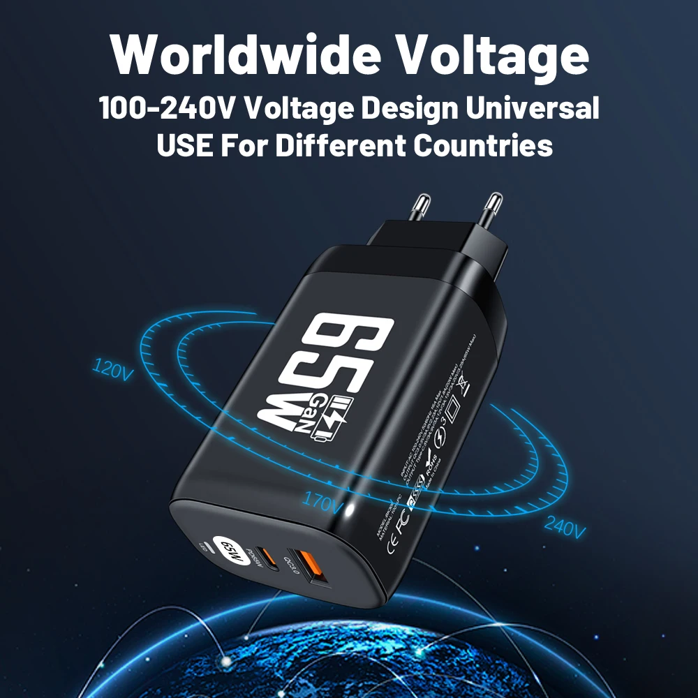 GaN-cargador USB tipo C de 65W, cargador rápido 4,0 para Macbook, portátil, iPad, tableta, iPhone, Samsung, adaptador de teléfono móvil - imagen 4