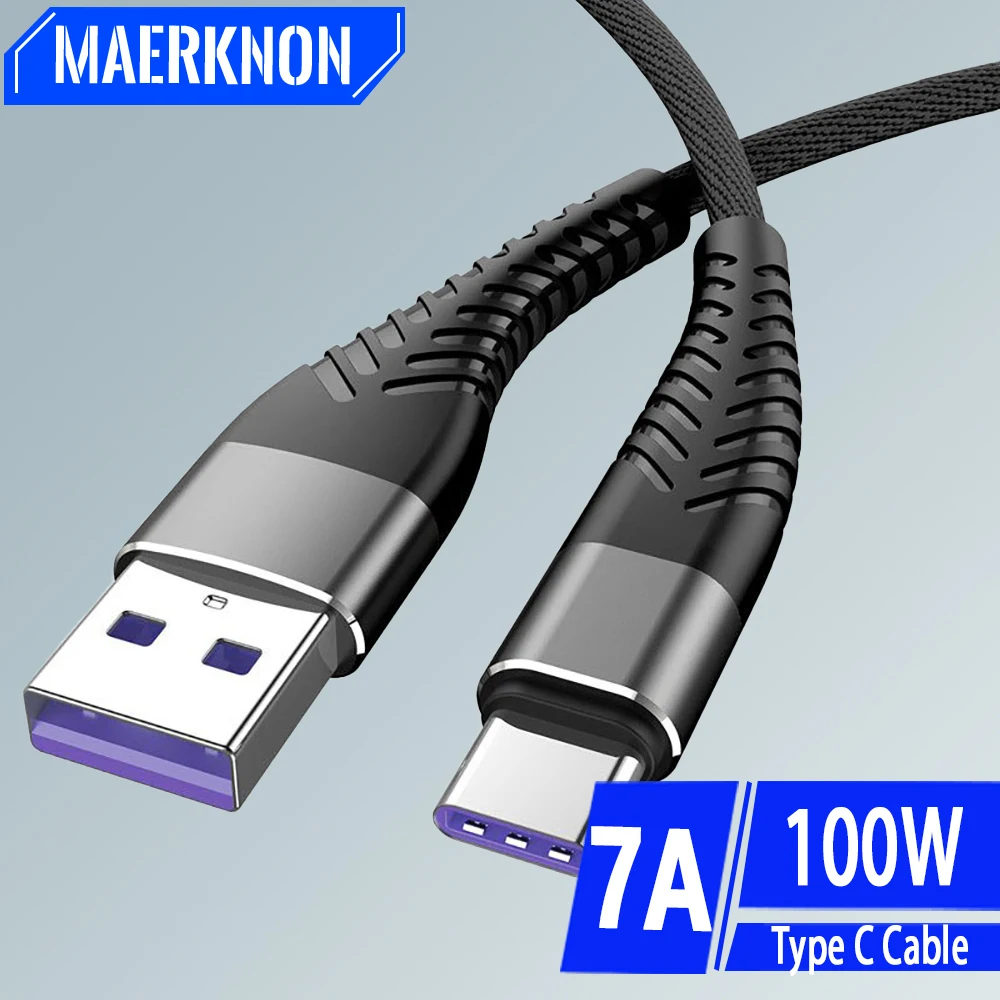 Cable USB C de 100W 7A, Cable de datos tipo C de carga rápida, Cable cargador de teléfono para Samsung S23 S22 Xiaomi Huawei Oneplus, Cable USB tipo C