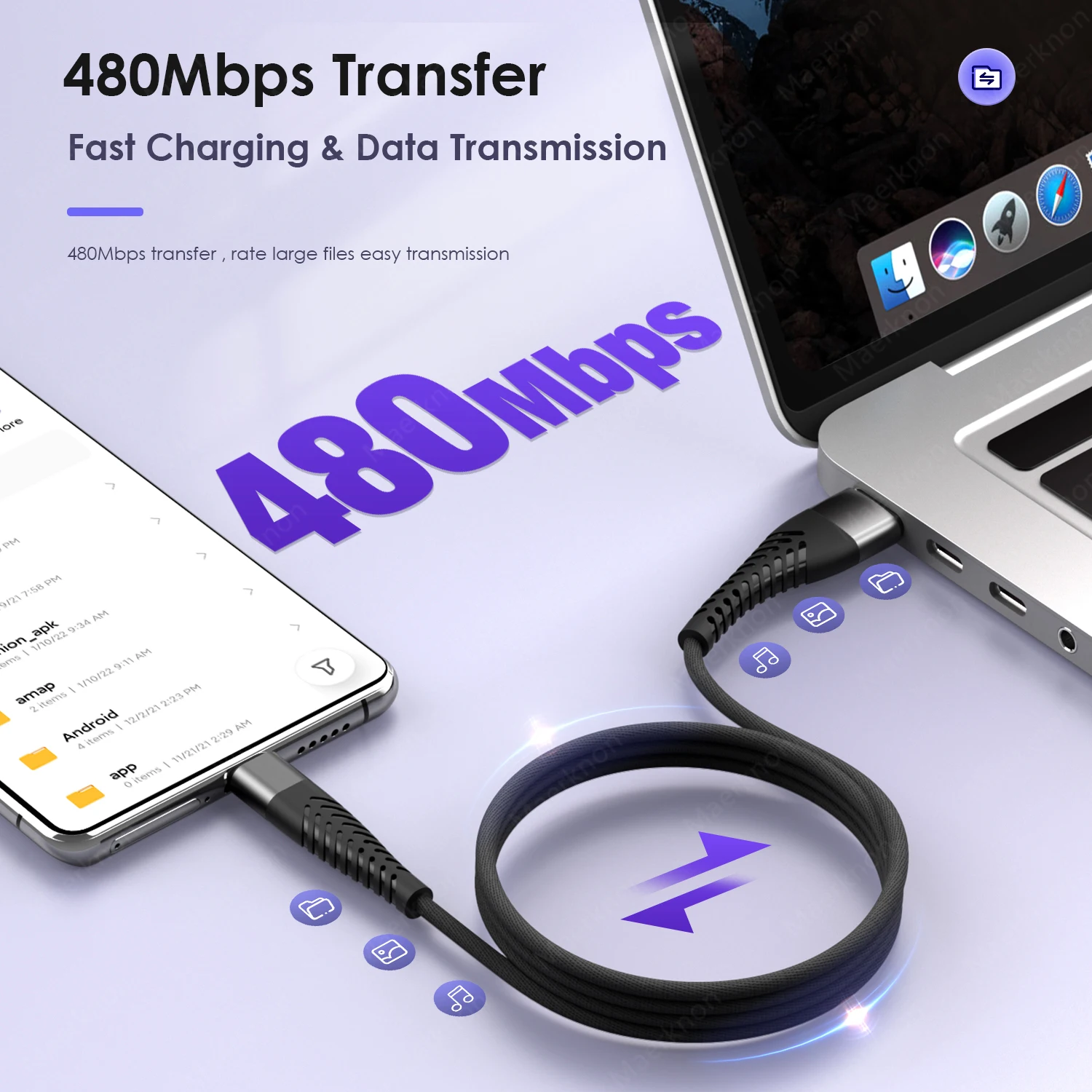 Cable USB C de 100W 7A, Cable de datos tipo C de carga rápida, Cable cargador de teléfono para Samsung S23 S22 Xiaomi Huawei Oneplus, Cable USB tipo C - imagen 3