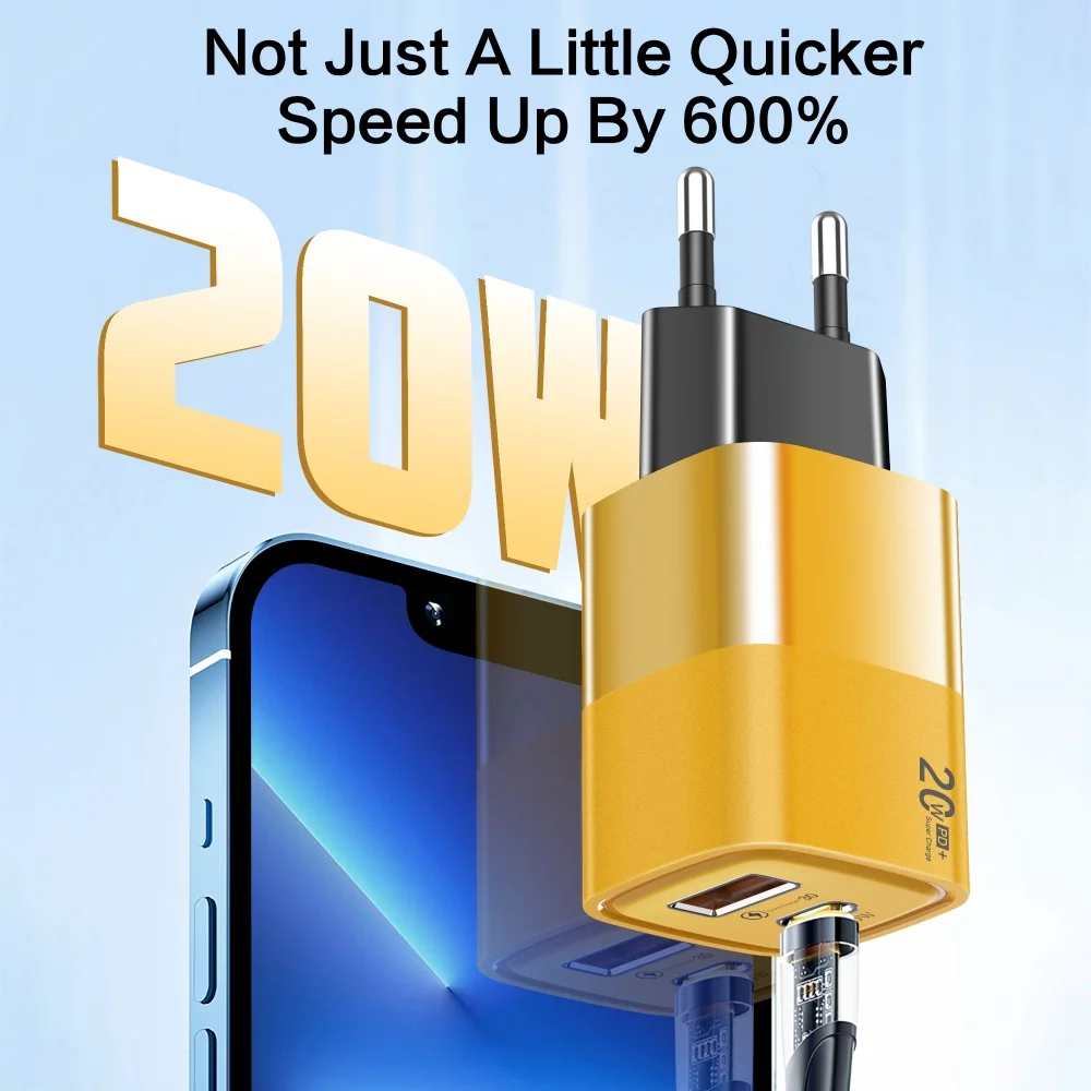 Cargador USB tipo C PD de 20W, carga rápida para iPhone 15, 14, 13, 12, 11 Pro Max, cargador rápido para teléfono QC3.0 para Xiaomi Poco, cargador de pared - imagen 3