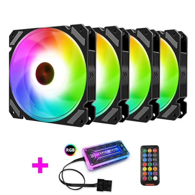 Coolmoon-Ventilador RGB con carcasa de ordenador, Enfriador de radiador con lámpara colorida de 6 pines, 120mm, silencioso, para chasis de PC - imagen 2