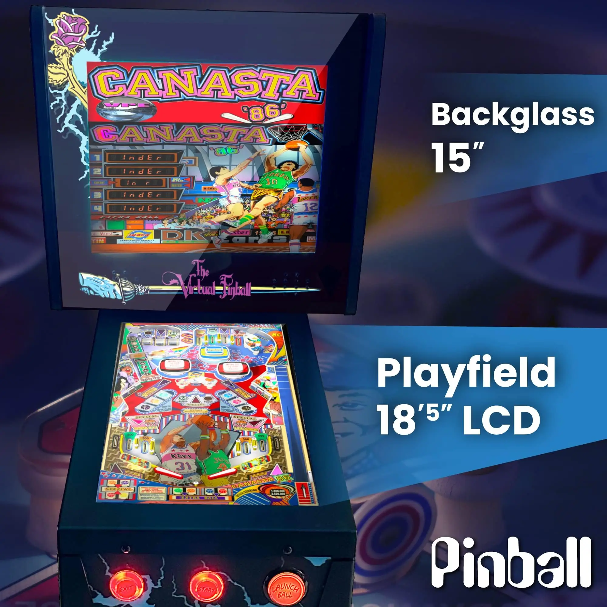 Pinball Virtual Unicview, Playfield 18.5", Backglass 15", PC N5105 8GB RAM 128GB SSD, Incluye más de 500 Tablas de Visual Pinball y más de 900 Juegos de mame Vertical, Sensor KL25Z, Incluye Gamepad - imagen 2