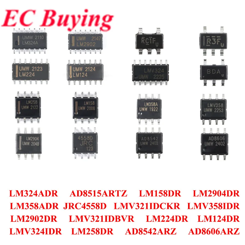 100 uds/5 uds LM324ADR LM258DR LM158DR LM2904DR LM358ADR JRC4558D LM224DR LM124DR LM2902DR LMV321IDBVR LMV321IDCKR LMV358IDR