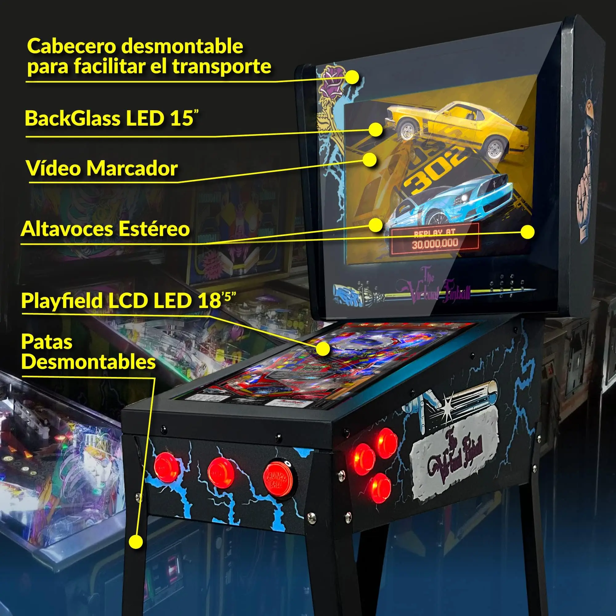 Pinball Virtual Unicview, Playfield 18.5", Backglass 15", PC N5105 8GB RAM 128GB SSD, Incluye más de 500 Tablas de Visual Pinball y más de 900 Juegos de mame Vertical, Sensor KL25Z, Incluye Gamepad - imagen 4