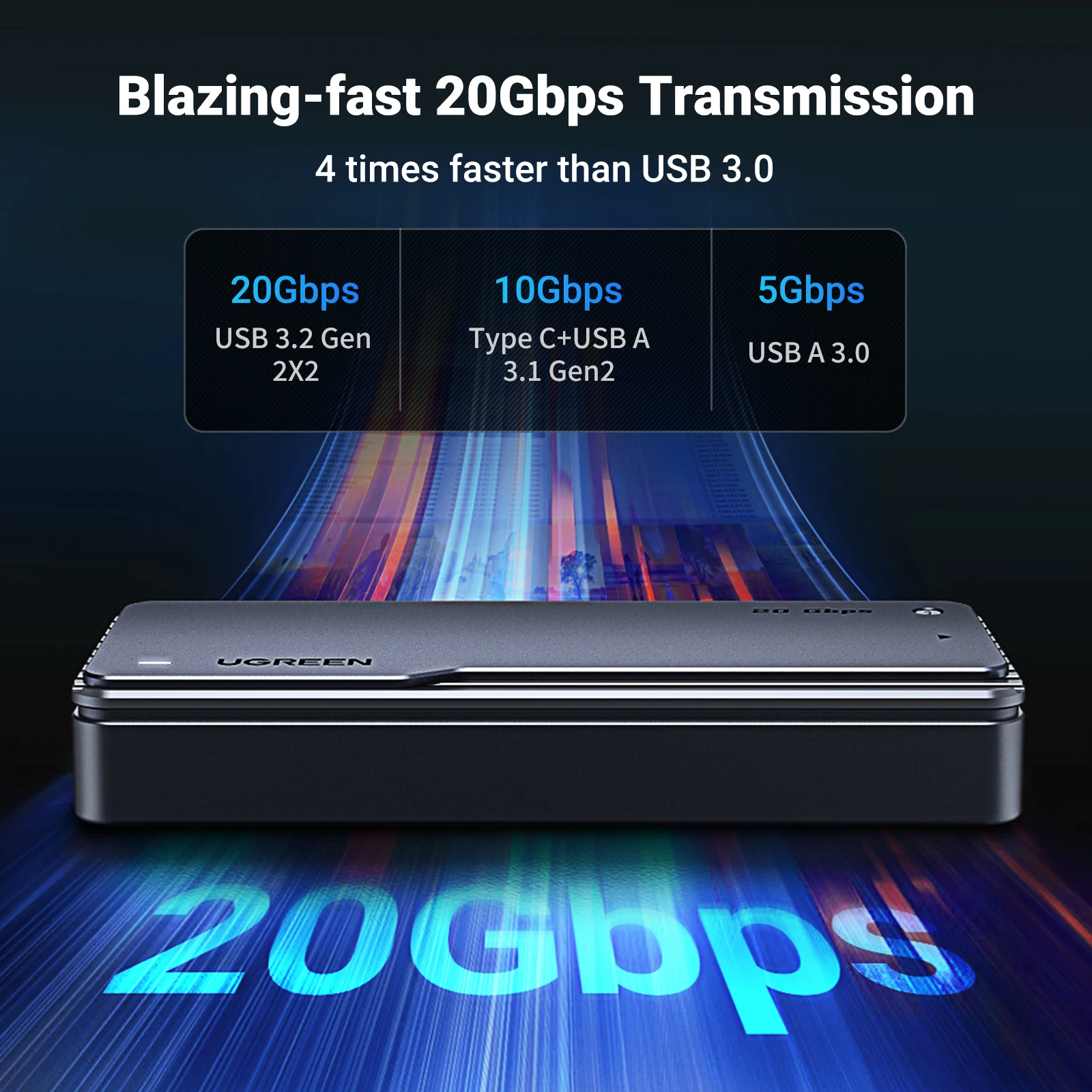 UGREEN-carcasa de SSD NVMe de 20Gbps, carcasa de SSD de aluminio con chaleco de refrigeración integrado, adaptador de SSD M.2 a USB3.2 Gen2x2 para carcasa M.2 NVME PCIE - imagen 2