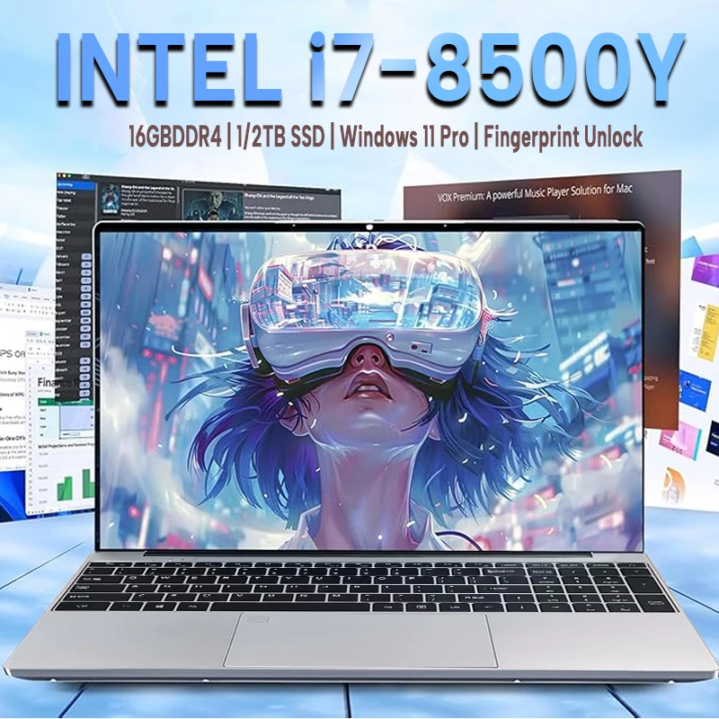 Computadora portátil de 15,6 pulgadas Intel Core 8500Y 16GB RAM 1TB SSD Notebook 1920*1080 pantalla HD ordenador de estudio de oficina PC Windows 11 Pro