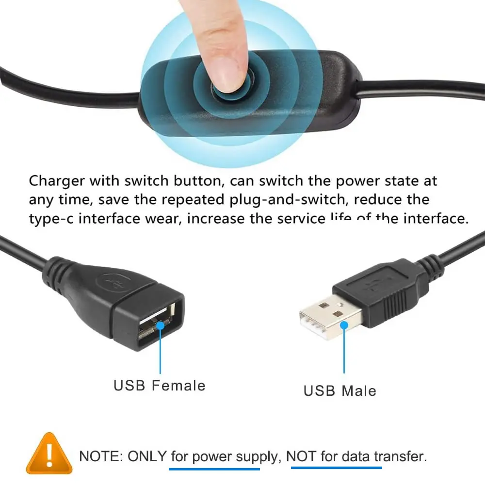 Cable USB macho a hembra con interruptor de encendido/apagado, cable de carga de extensión USB para grabadora de conducción, lámpara de escritorio LED, ventilador USB, tiras LED - imagen 2