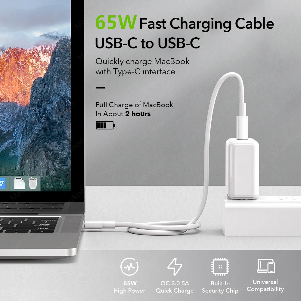 Cable USB C a tipo C 65W PD Cable cargador de teléfono de carga rápida para MacBook Pro iPad Samsung Xiaomi 5A Cable de datos tipo C a tipo C - imagen 2