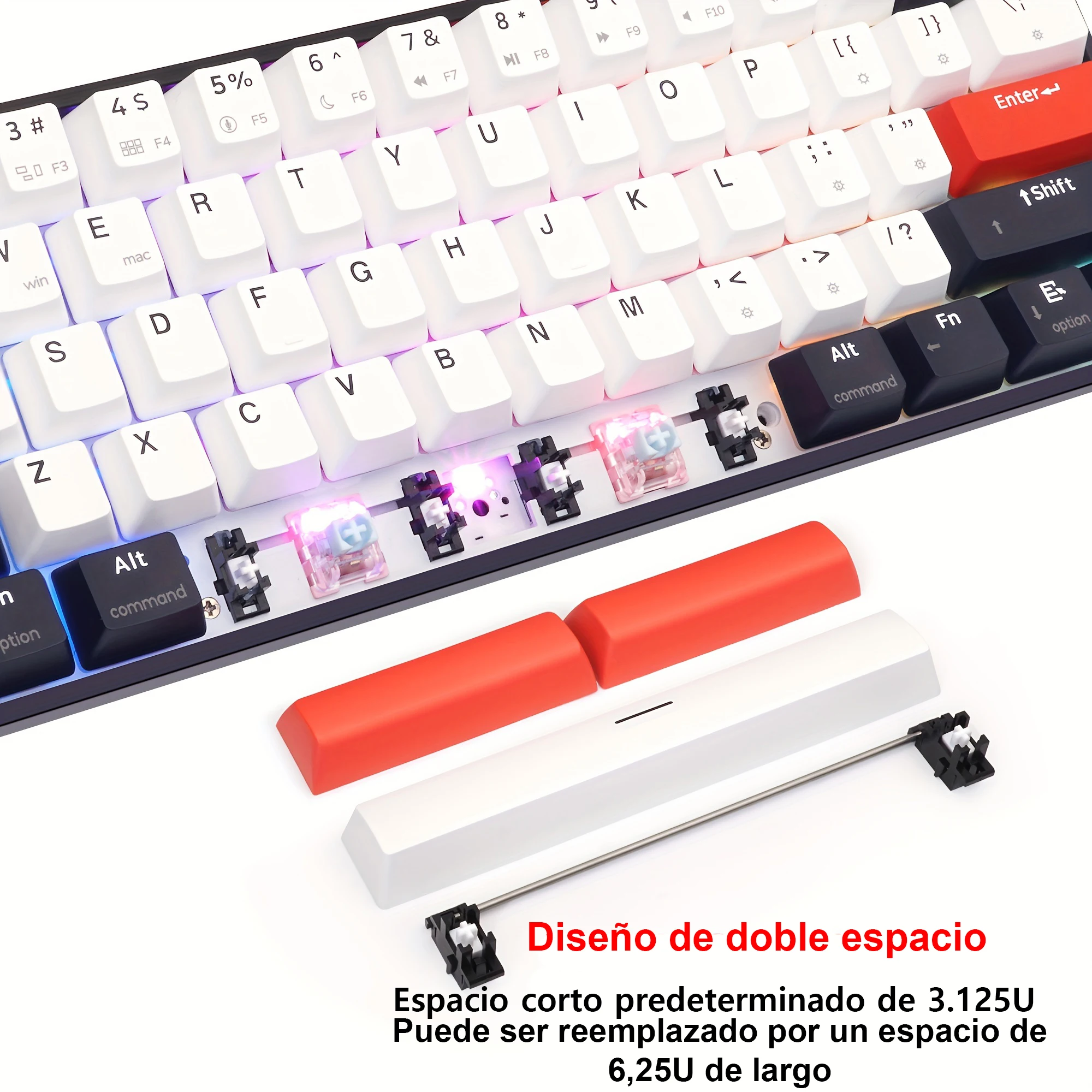 SKYLOONG GK61 QMK/VIA teclado con cable Diseño 60% interruptor mecánico táctil silencioso tecla de espacio dividido intercambiable en caliente Tecla PBT Teclado para juegos con retroiluminación RGB - imagen 5