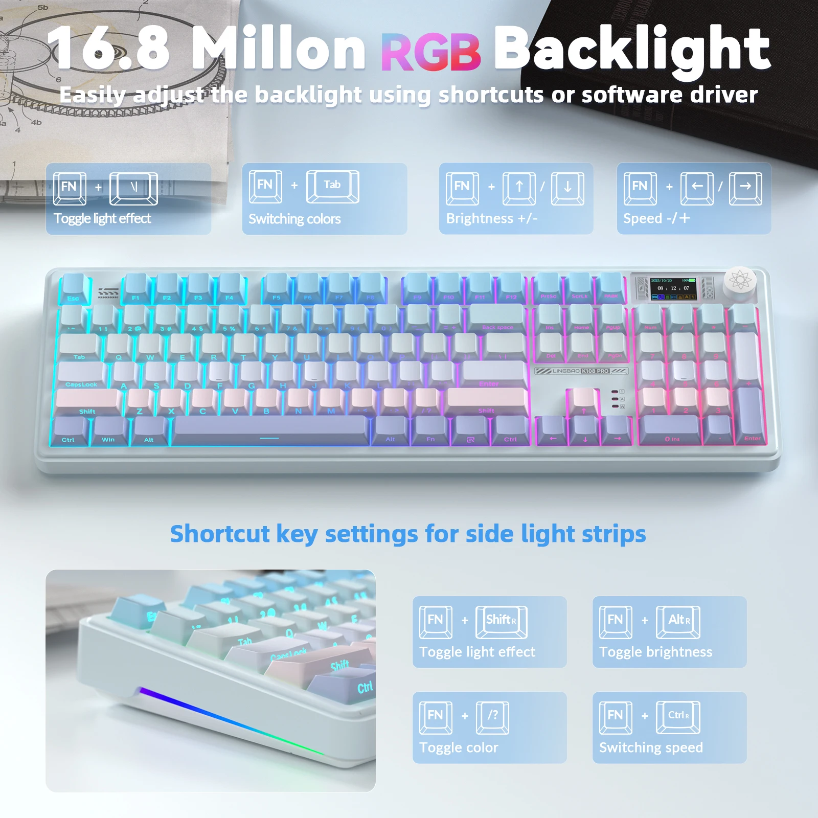 LINGBAO K108 Pro teclado mecánico coreano inalámbrico Bluetooth de poco ruido tamaño completo 104 teclas teclado para juegos personalizado 10000mAh - imagen 4