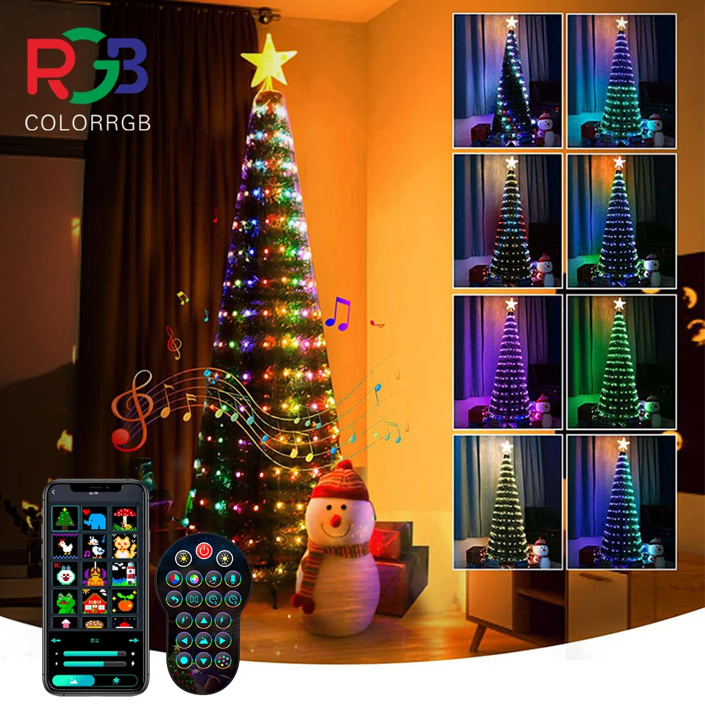 Luces LED de hadas Multicolor para árbol de Navidad, cadena de estrella, cascada, aplicación de Navidad, Bluetooth, hogar, patio, bricolaje, programable - imagen 2