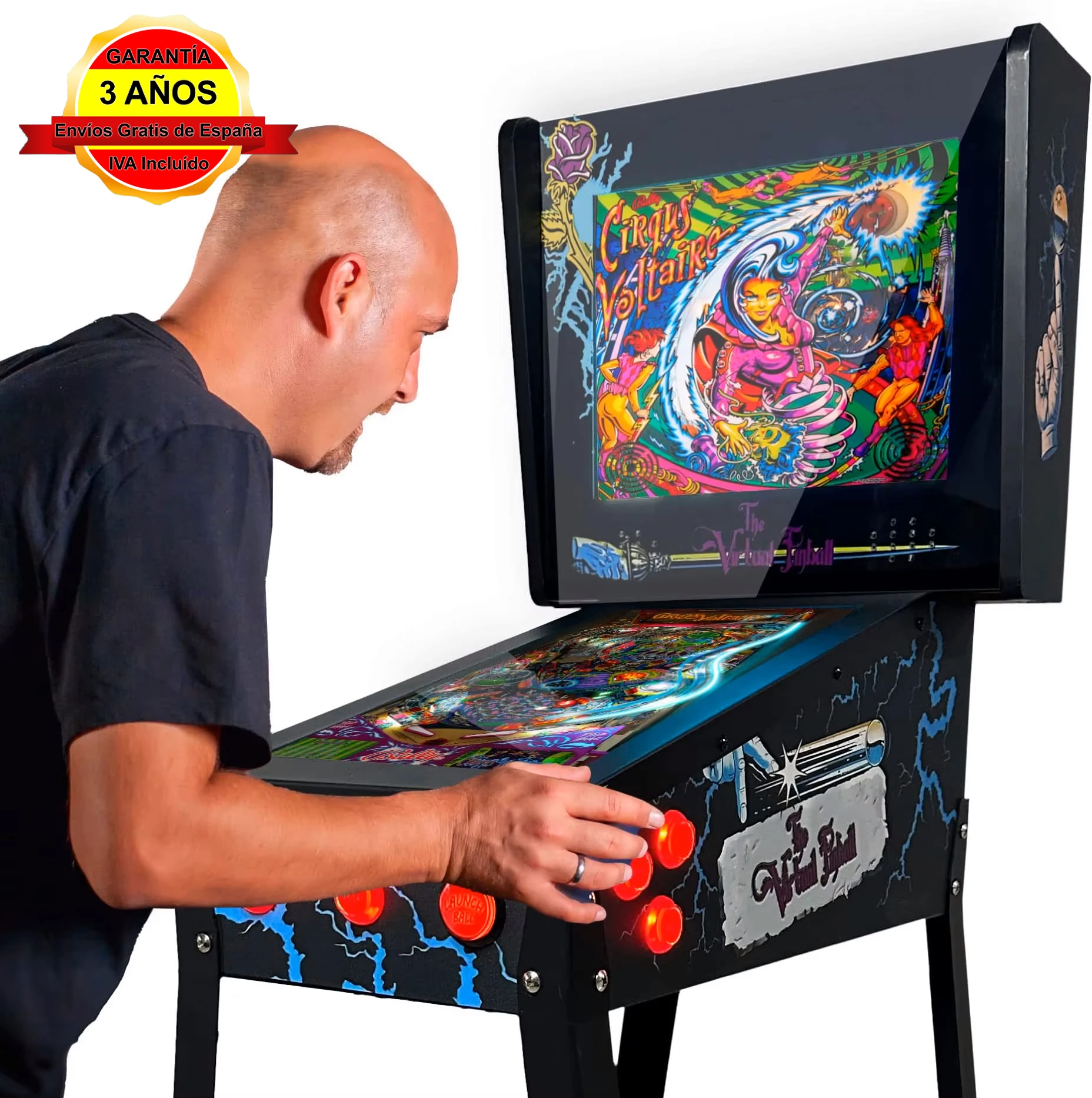 Pinball Virtual Unicview, Playfield 18.5", Backglass 15", PC N5105 8GB RAM 128GB SSD, Incluye más de 500 Tablas de Visual Pinball y más de 900 Juegos de mame Vertical, Sensor KL25Z, Incluye Gamepad