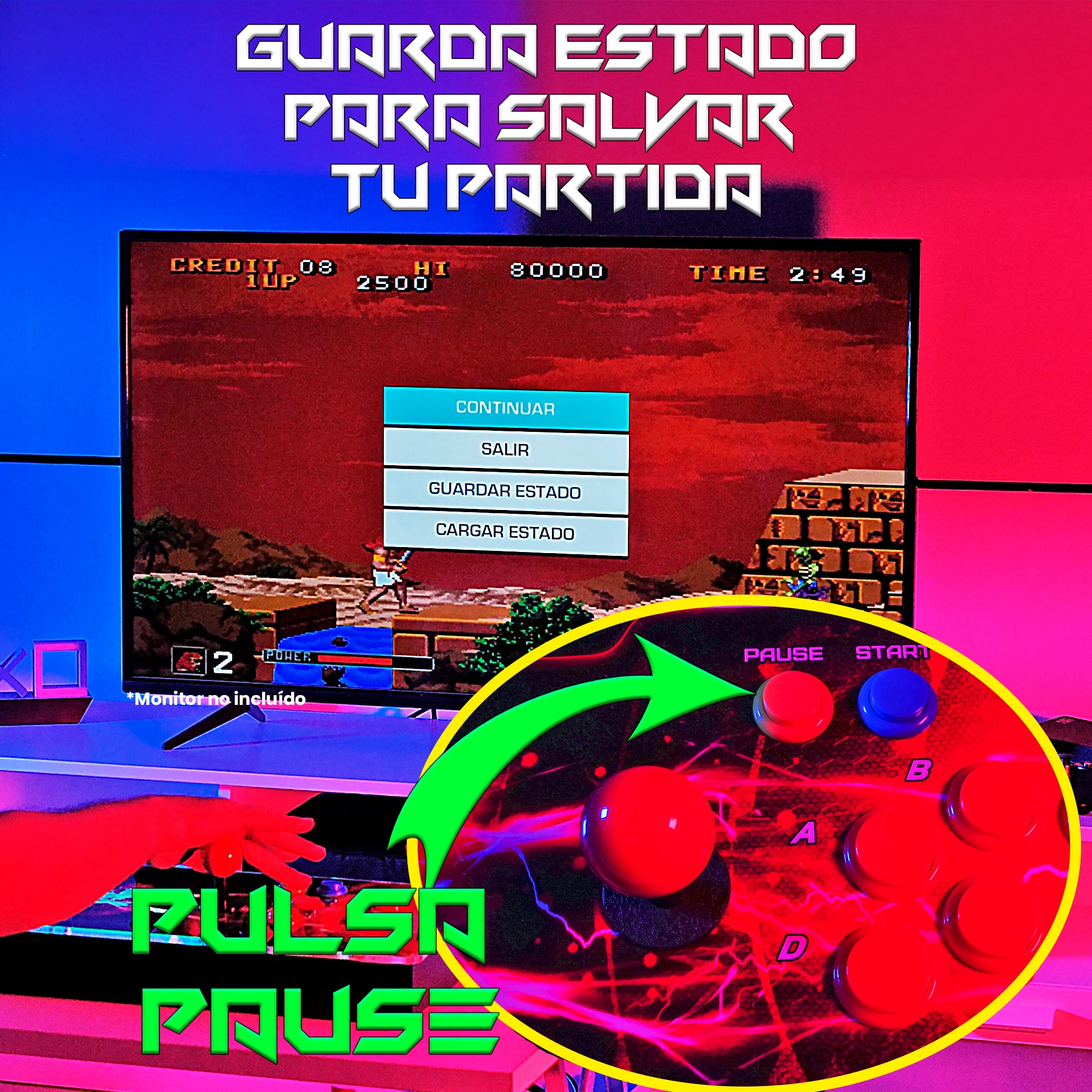 Pandora Box Extreme, Joysticks Independientes, Retro Consola, Maquina recreativa Arcade, Joystick Arcade, Incluye 6200 titulos 2D y 3D. Función de Guardar Partida. Posibilidad de añadir Juegos - imagen 4