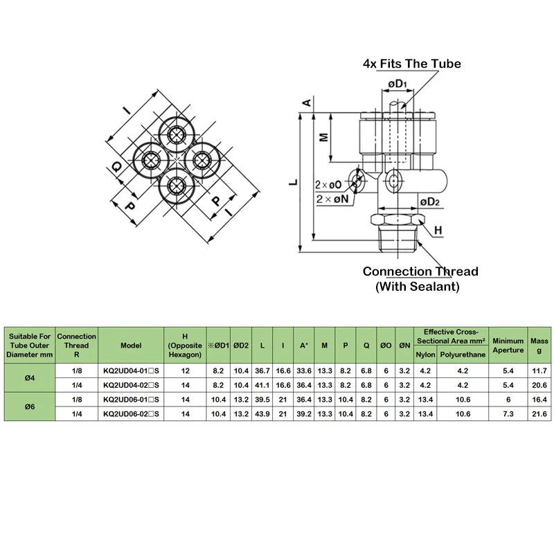 10PCS Y-Type External Thread Variable Diameter 1 In 4 Out 5-Way Equal-Diameter Trachea Quick Plug KQ2UD04/06-01/02AS - imagen 3