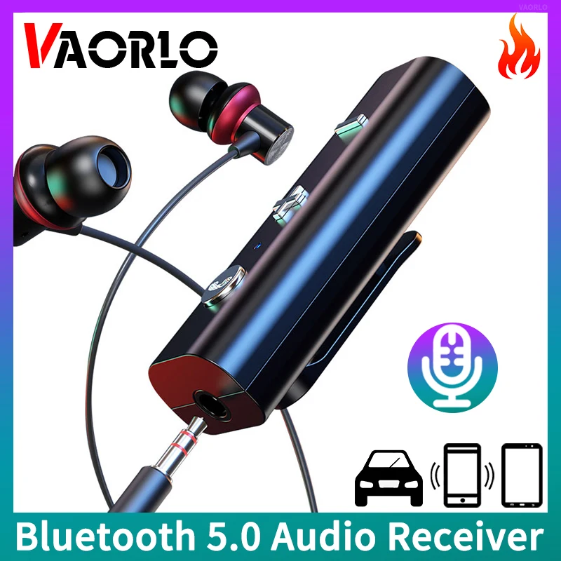 VAORLO-receptor de Audio con Bluetooth 5,0, adaptador inalámbrico de música estéreo 3D con conector AUX de 3,5mm y micrófono, manos libres para auriculares y altavoces de coche