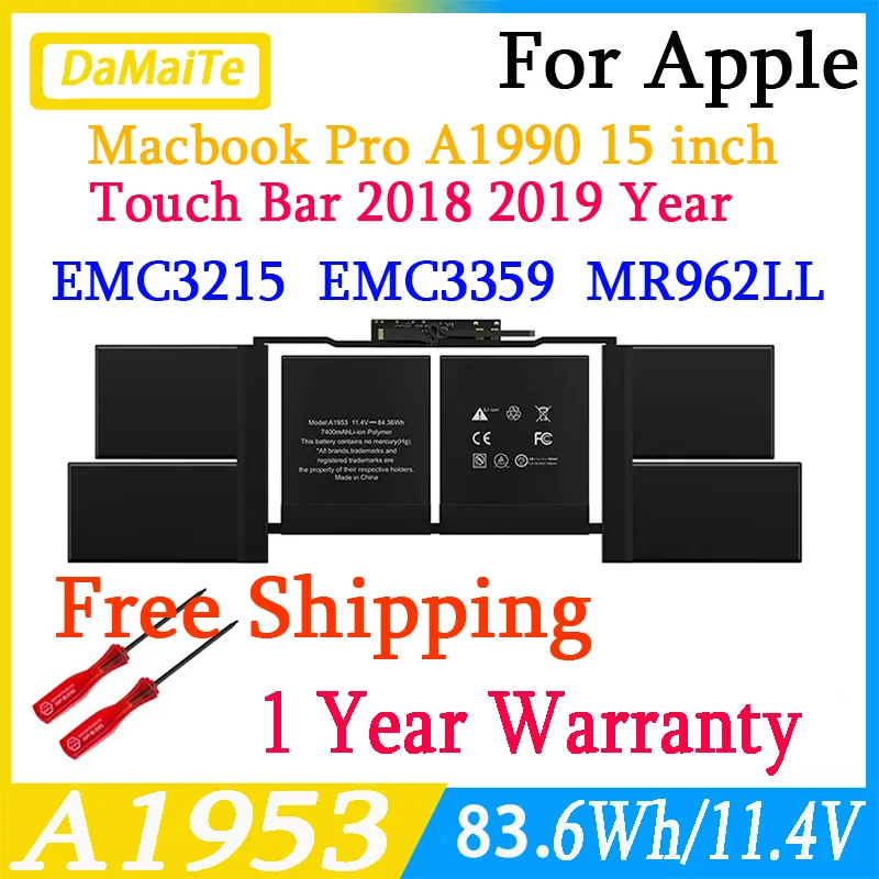 Batería Damaite A1953 para Apple macBook Pro Retina A1990 barra táctil de 15 "(mediados de 2018/2019) EMC3215 EMC3359 MR962LL portátil 83.6Wh