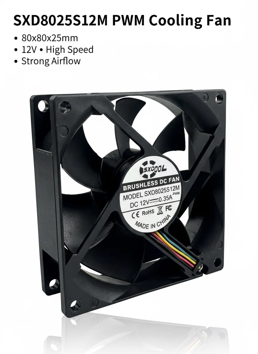 SXD8025S12M 12V PWM ventilador de refrigeración de rodamiento hidráulico 80x80x25mm Control de velocidad de 4 pines ventilador silencioso de alto flujo de aire para carcasa de PC CPU PSU