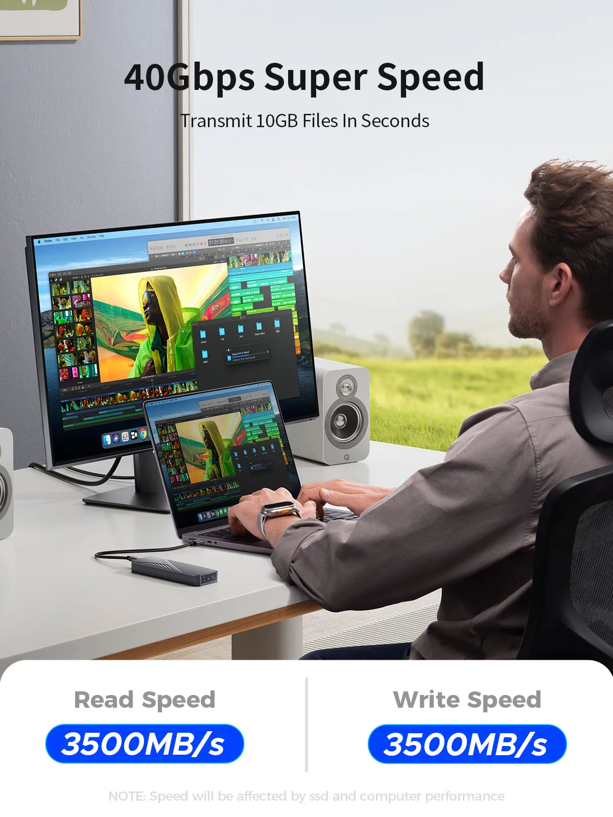 Caja ORICO USB4 de 40Gbps con ventilador de refrigeración, carcasa NVME PCIe4.0 de 8TB, Compatible con Thunderbolt 3/4 de aluminio para mac mini iMac - imagen 3