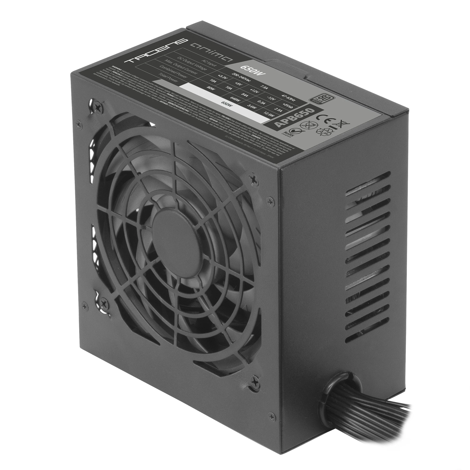 Tacens Anima APB650, Fuente Alimentación PC ATX 650W, Certificado 80Plus Bronze, 85% Eficiencia, Tecnologías SMD y DC-DC, Ventilador Ultra-silencioso 12cm, Cables Planos Extralargos, Fuente PC 650W Negra - imagen 3