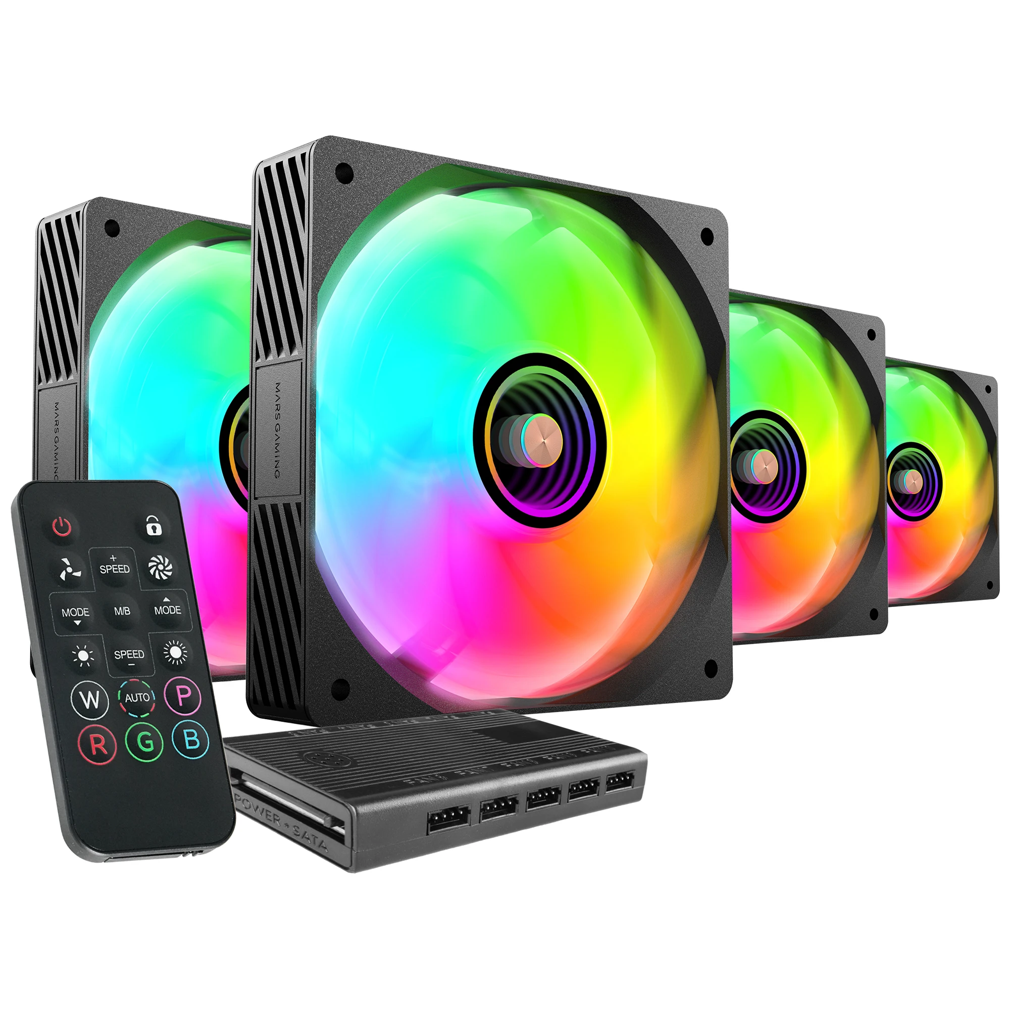 Mars Gaming MF-SI4KIT, Kit 4x Ventiladores Ultrasilenciosos 120mm, Iluminación ARGB Infinity Mirror, Rodamientos FDB y Núcleo de Cobre, Mando a Distancia y HUB, Compatibilidad Total ARGB, Ventiladores Negros o Blancos