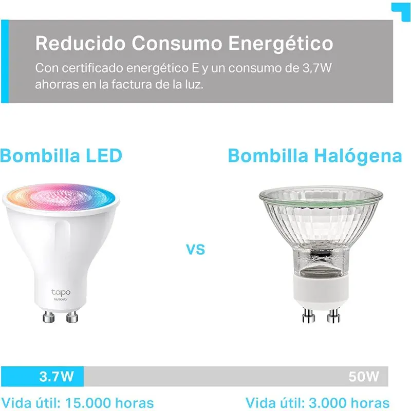 TP-Link TAPO L630 Bombilla Inteligente GU10 LED 3.7W Multicolor RGB 2200k-6500k - imagen 4