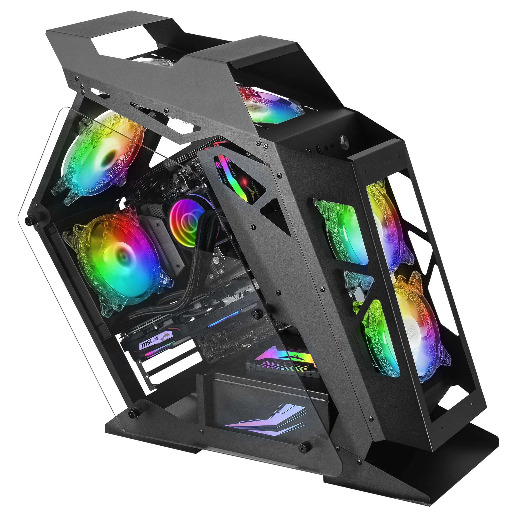 Mars Gaming MC61, Caja PC Gaming Compacta Micro-ATX, Doble Ventana Cristal Templado, Diseño Futurista, Controlador ARGB con Mando a Distancia, 4 Ventiladores Chroma RGB 12cm, Caja PC Negro o Blanco - imagen 5