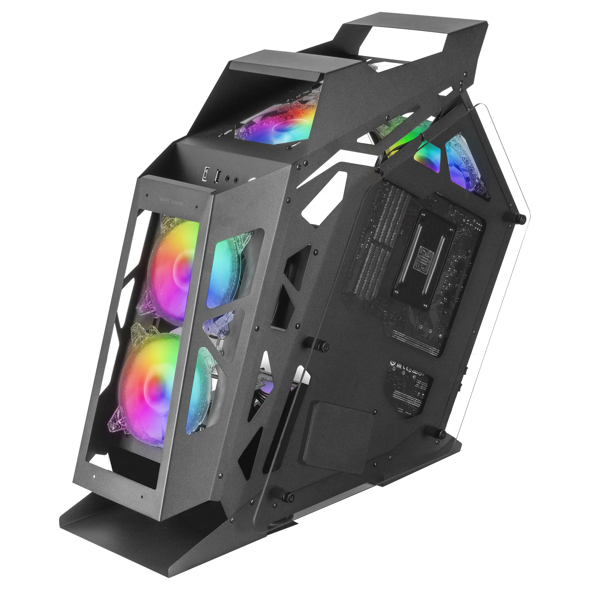 Mars Gaming MC61, Caja PC Gaming Compacta Micro-ATX, Doble Ventana Cristal Templado, Diseño Futurista, Controlador ARGB con Mando a Distancia, 4 Ventiladores Chroma RGB 12cm, Caja PC Negro o Blanco - imagen 3