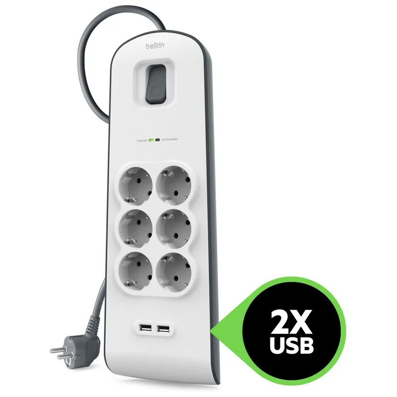 Belkin BSV604VF2M Regleta 6 Tomas   2 USB con Protección - imagen 2