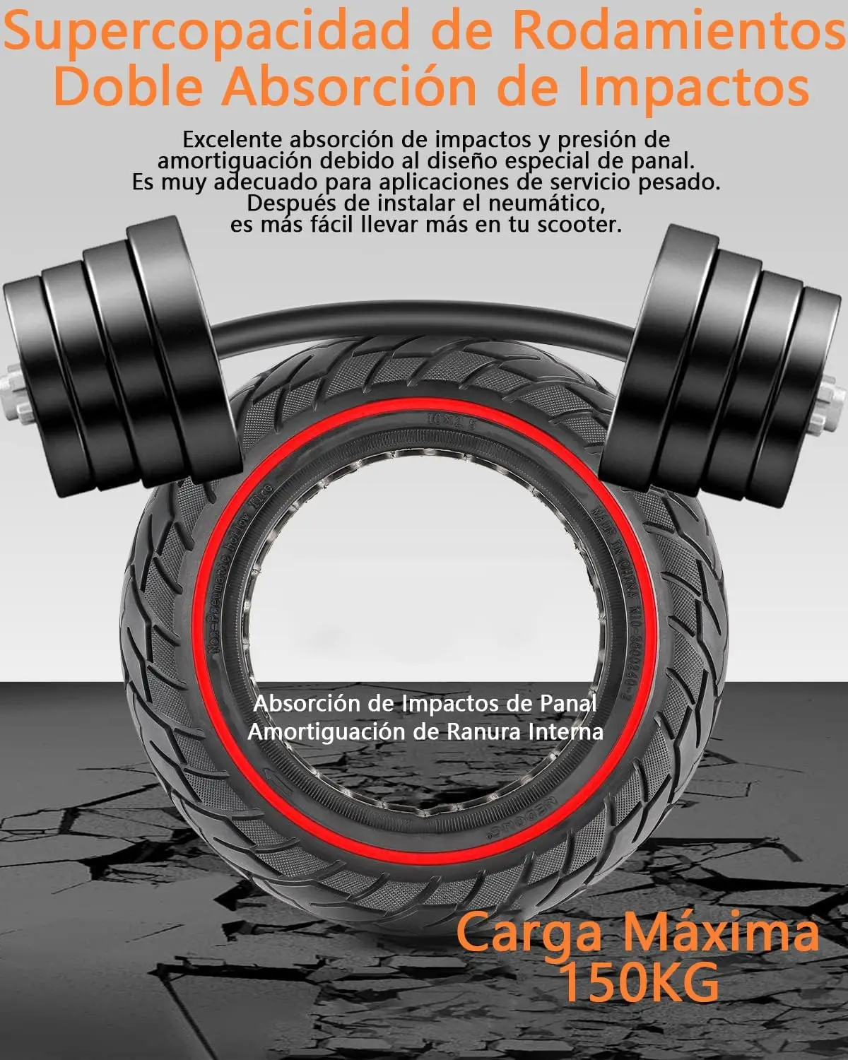 Rueda Maciza 10x2.5 Pulgadas (Llanta ancho 45mm)Antipinchazo para Patinete Eléctrico,Goma Sólida, Neumático Sólido para Ninebot Segway MAX G30 G30P G30LP, Kugoo M4 M4Pro F40/,hiboy S2 Max / max3 / Titan Pro / Titan / gotex G4 / g Max,10 Pulgadas 60/70-6.5 - imagen 4