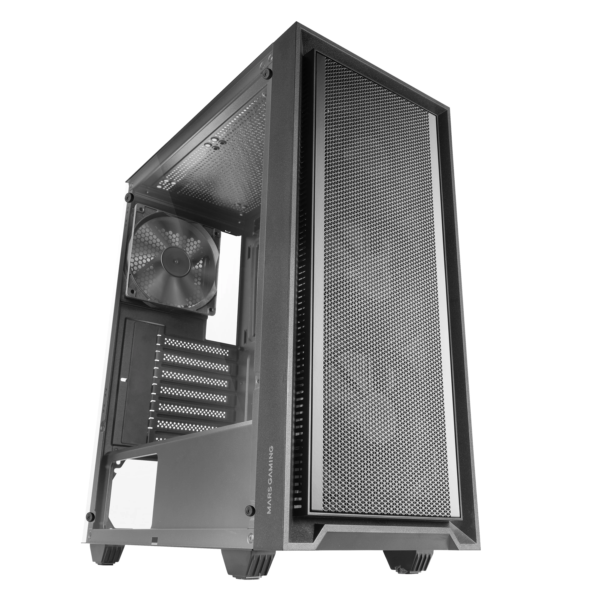 Mars Gaming MC-PMAX, Caja Profesional ATX, 4x Ventiladores FDB 120mm, Panel Frontal Mesh, Ventana Lateral Cristal Templado, Semitorre PC con Diseño Doble Cámara, Soporte Refrigeración Líquida, Caja PC Gaming Negra - imagen 2