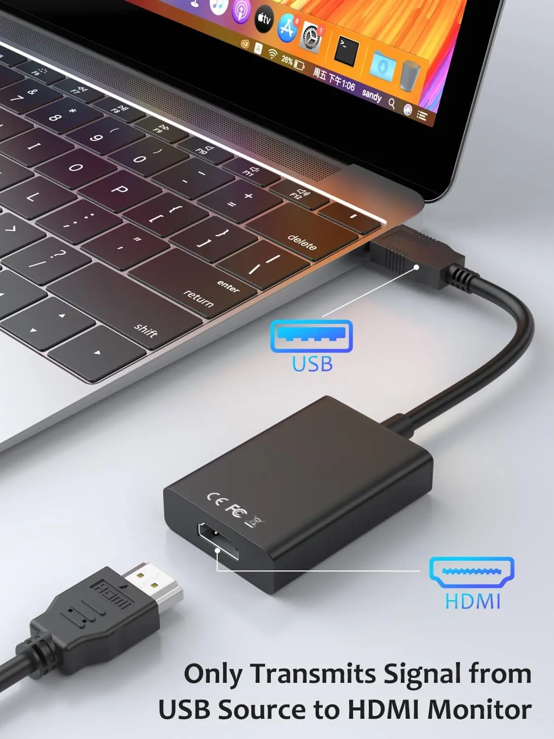 FGNS. Adaptador USB(3.0) A HDMI,1080P USB 3.0 a HDMI para PC Laptop Proyector Monitor TV,  Cable de Gráficos USB 3.0/2.0 a HDMI para PC/Portátil/Proyector/HDTV, Convertidor de Audio y Video de Pantalla Múltiple 1080P Full HD para Windows XP/7/8/8.1/10/11 - imagen 3