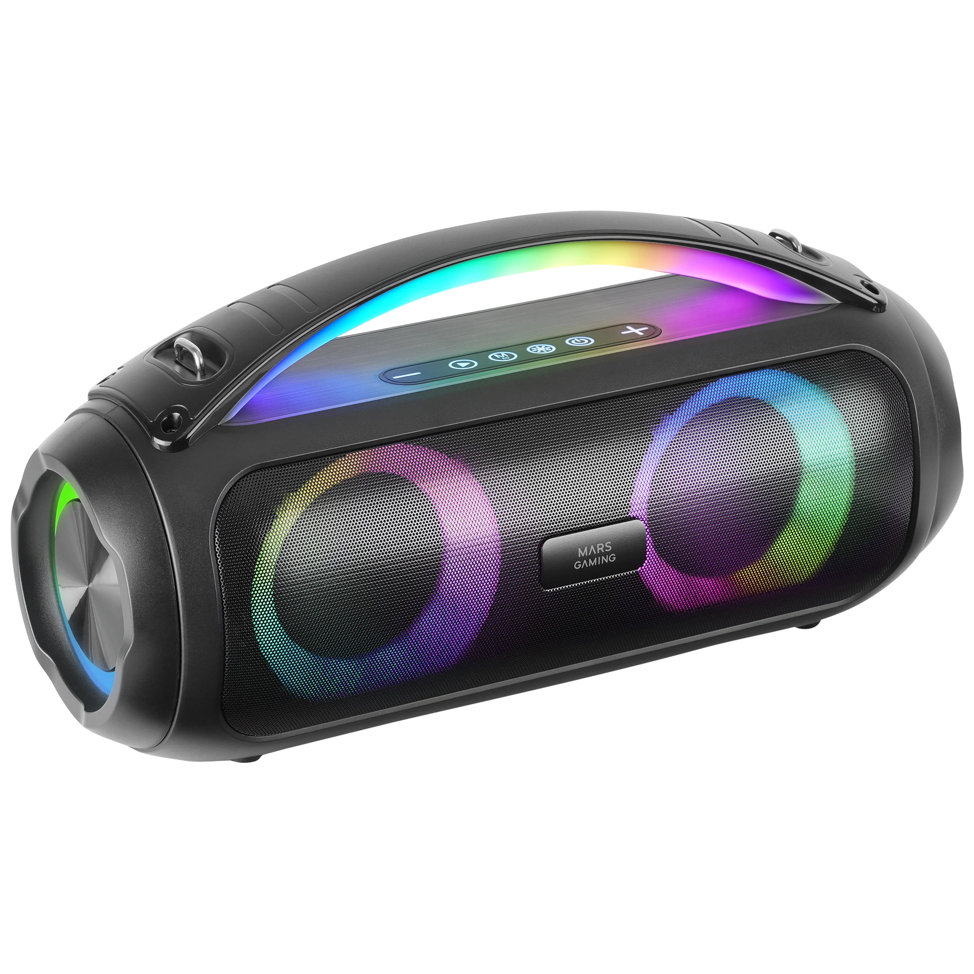 Mars Gaming MS-PULSE, Altavoz Bluetooth Portátil 50W RMS, Iluminación RGB, 2 Drivers Activos 93mm + 2 Drivers Pasivos Ultra-Bass, Función Manos Libres, USB/MicroSD/AUX/FM, Asa y Correa, Altavoz Gaming en Negro o Blanco