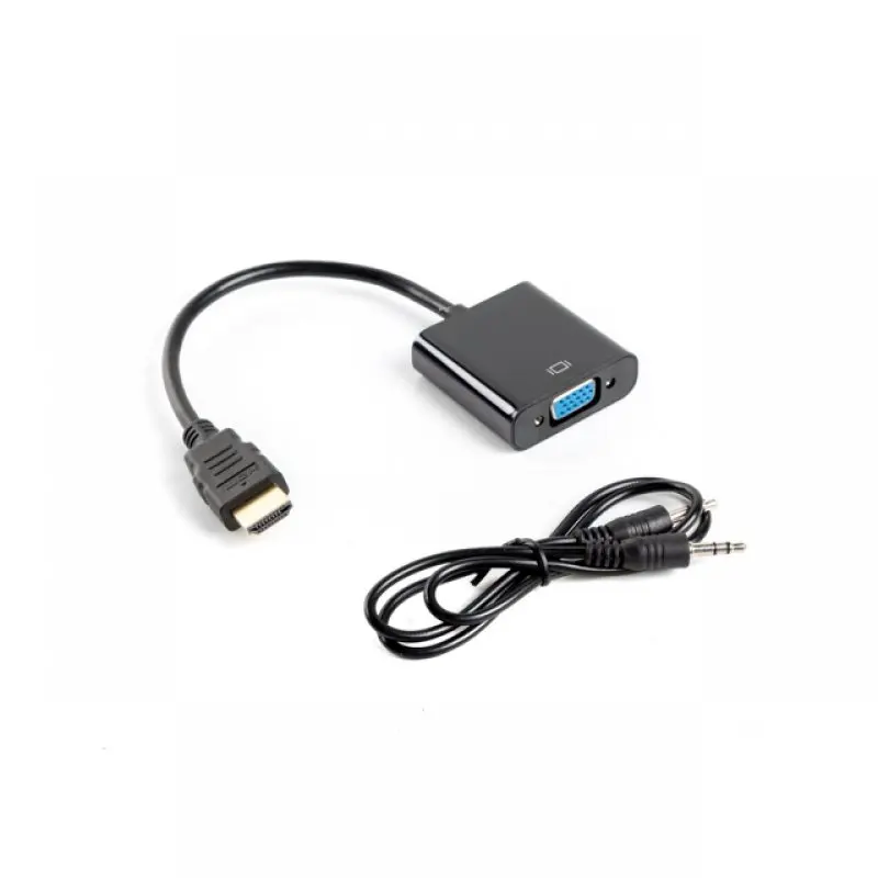Lanberg HDMI to VGA Adapter with 20cm Cable, HDMI-A Male to VGA Female, Supports 1080p and 1920 x 1200 Resolution, Ideal for Connecting Monitors and TVs