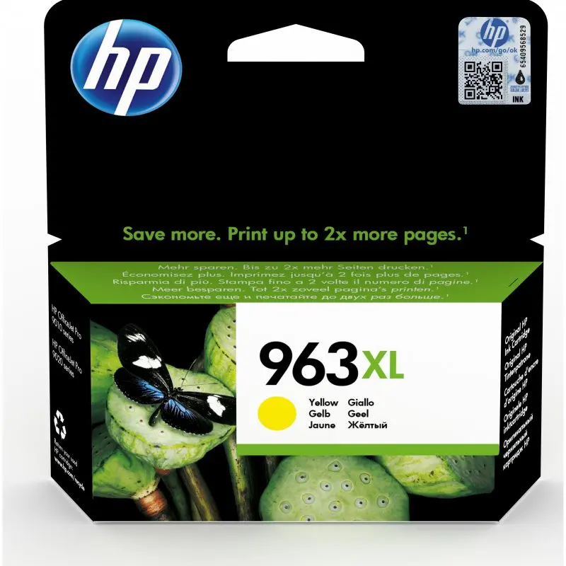 Original HP 963XL Yellow Ink Cartridge for HP OfficeJet Pro series, high yield (XL) with 22.92 ml, delivers professional-quality prints with vibrant colors and sharp text, ideal for reliable printing performance.